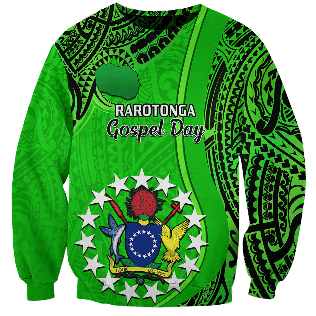 25 July Rarotonga Island Gospel Day Sweatshirt Cook Islands Tribal Pattern LT14 Unisex Green - Polynesian Pride