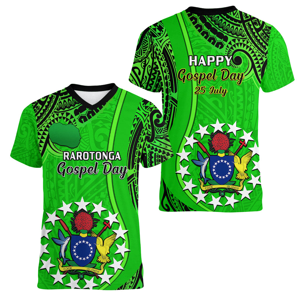 25 July Rarotonga Island Gospel Day Women V Neck T Shirt Cook Islands Tribal Pattern LT14 - Polynesian Pride