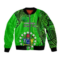 Personalised 25 July Rarotonga Island Gospel Day Bomber Jacket Cook Islands Tribal Pattern LT14 Unisex Green - Polynesian Pride
