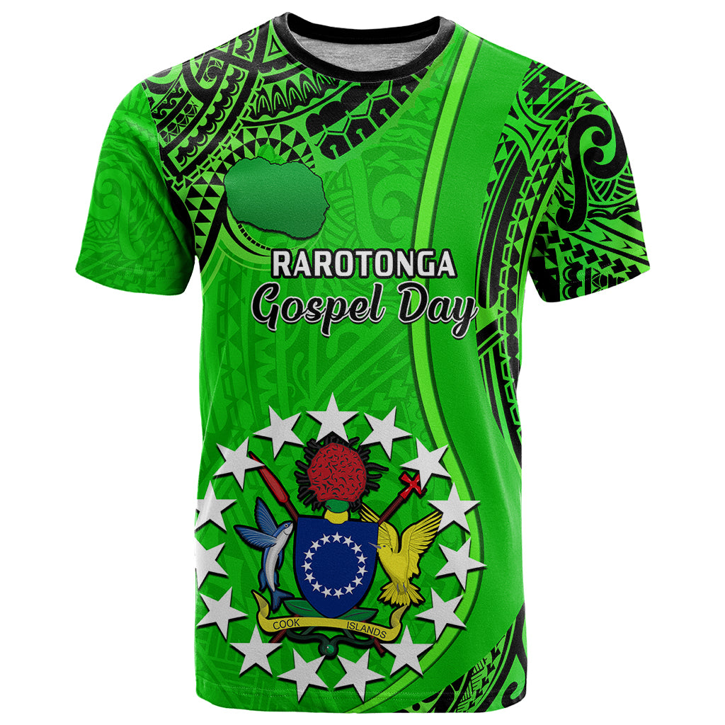 Custom 25 July Rarotonga Island Gospel Day T Shirt Cook Islands Tribal Pattern LT14 Green - Polynesian Pride