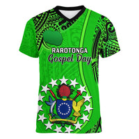 Personalised 25 July Rarotonga Island Gospel Day Women V Neck T Shirt Cook Islands Tribal Pattern LT14 Female Green - Polynesian Pride