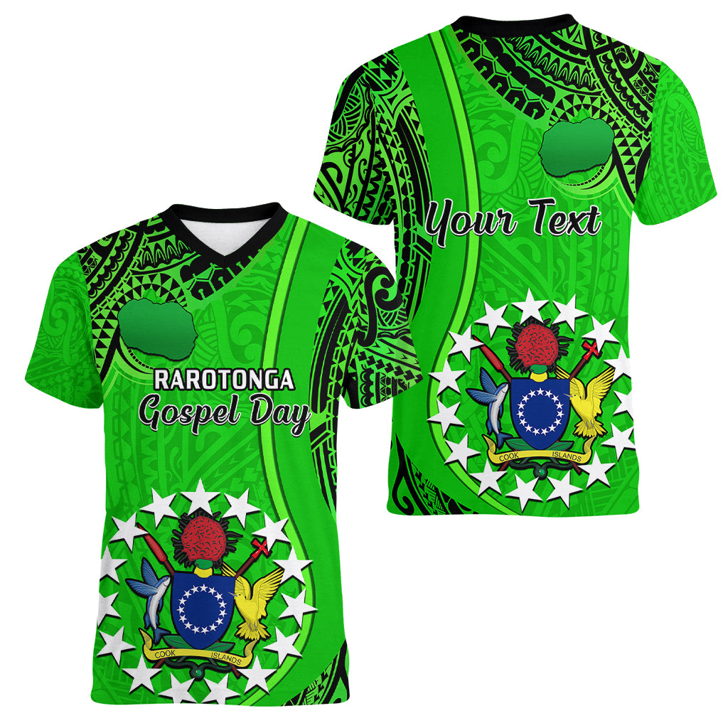 Personalised 25 July Rarotonga Island Gospel Day Women V Neck T Shirt Cook Islands Tribal Pattern LT14 - Polynesian Pride