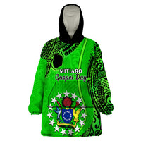 21 July Mitiaro Island Gospel Day Wearable Blanket Hoodie Cook Islands Tribal Pattern LT14 One Size Green - Polynesian Pride