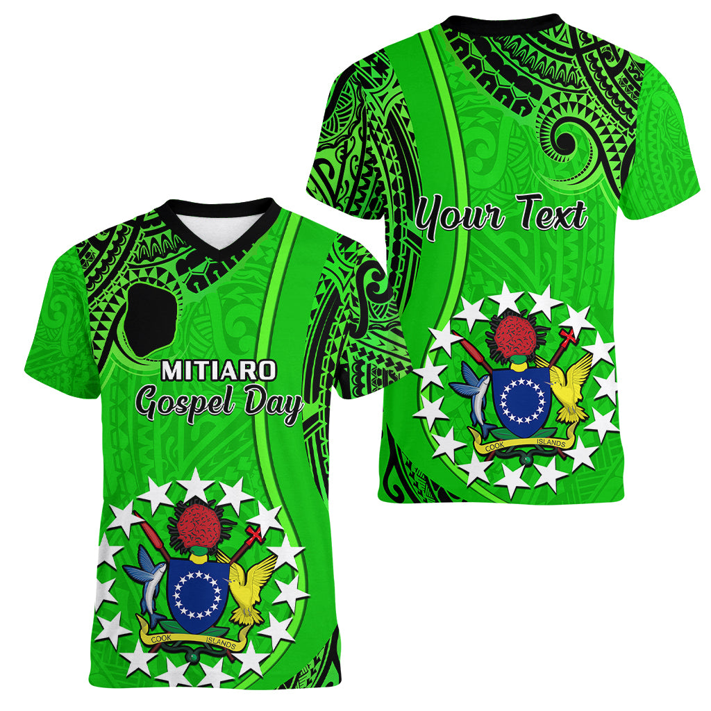 Personalised 21 July Mitiaro Island Gospel Day Women V Neck T Shirt Cook Islands Tribal Pattern LT14 - Polynesian Pride