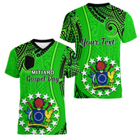 Personalised 21 July Mitiaro Island Gospel Day Women V Neck T Shirt Cook Islands Tribal Pattern LT14 - Polynesian Pride