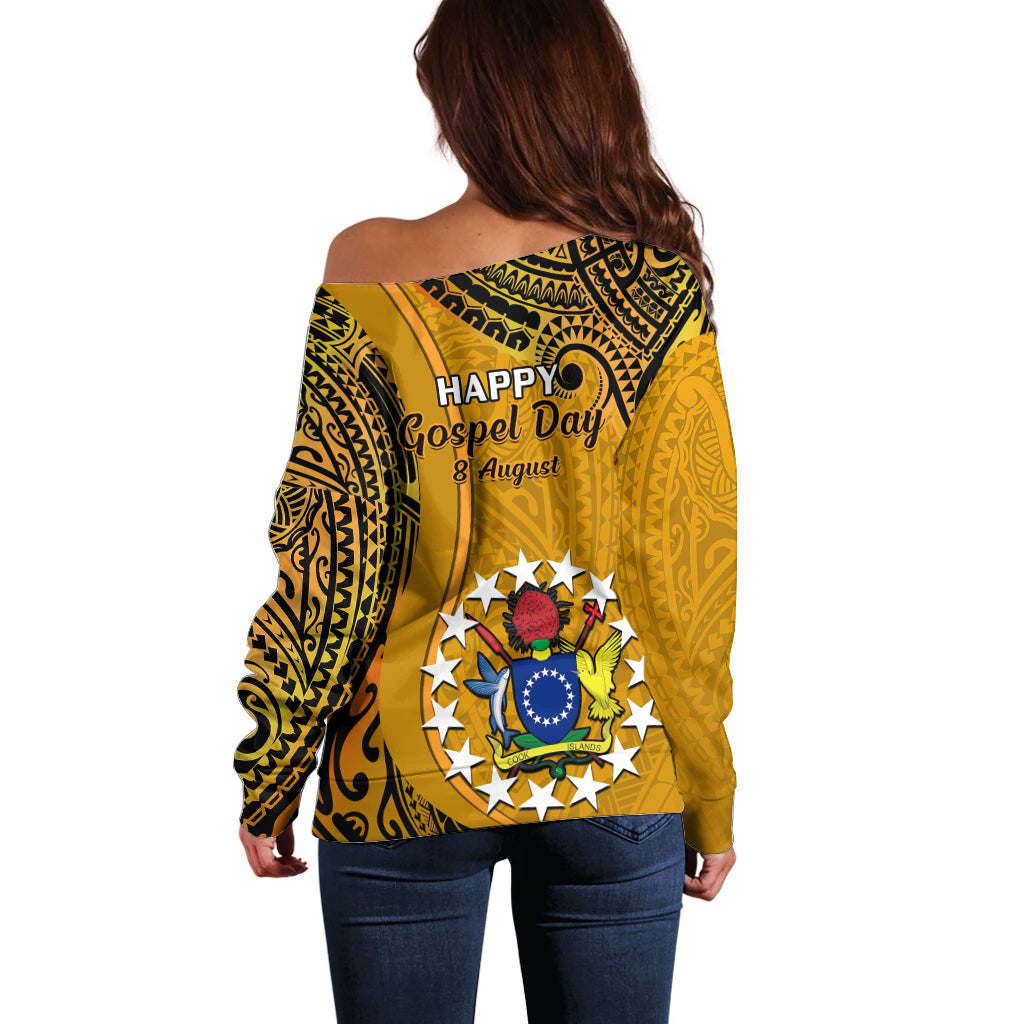 8 August Manihiki Island Gospel Day Off Shoulder Sweater Cook Islands Tribal Pattern LT14 - Polynesian Pride
