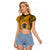 8 August Manihiki Island Gospel Day Raglan Cropped T Shirt Cook Islands Tribal Pattern LT14 Female Gold - Polynesian Pride