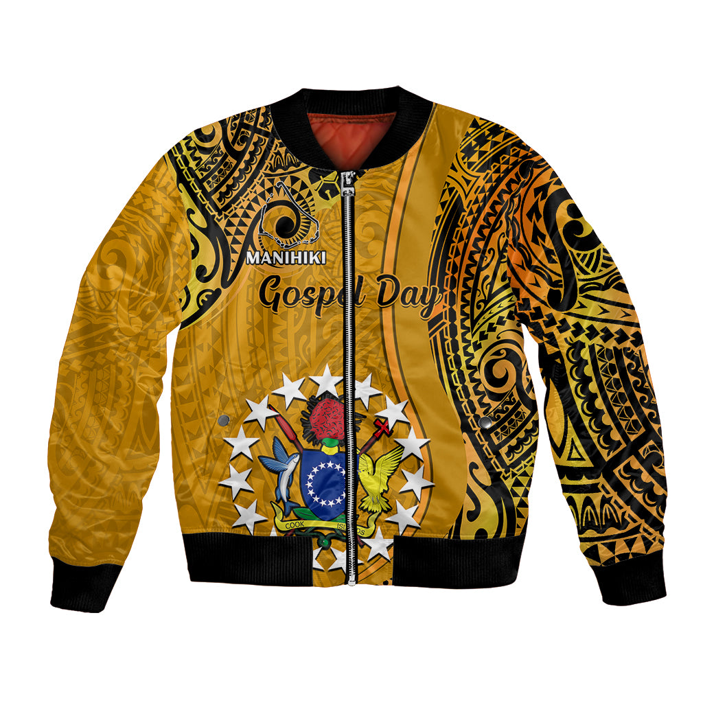Personalised 8 August Manihiki Island Gospel Day Bomber Jacket Cook Islands Tribal Pattern LT14 Unisex Gold - Polynesian Pride