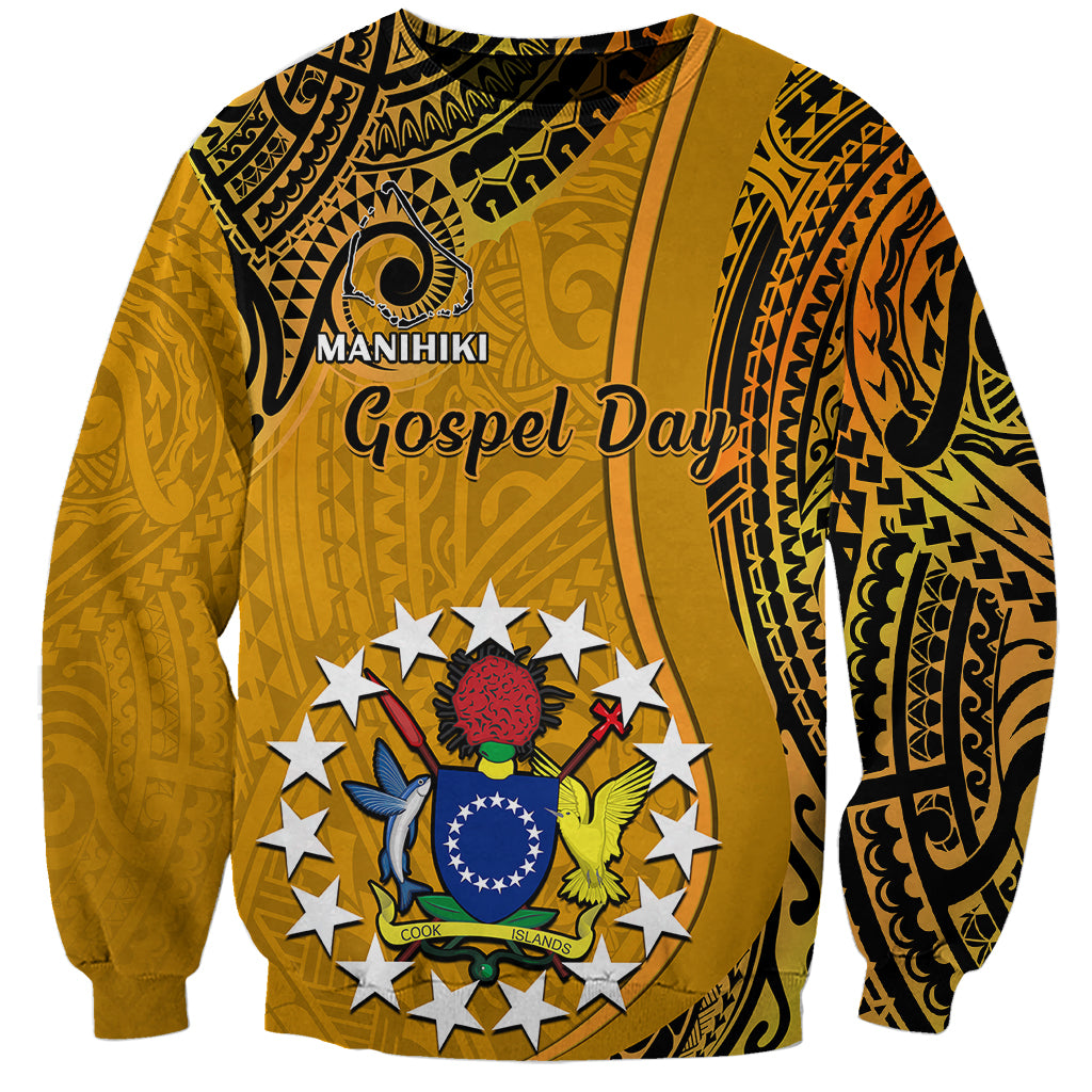 Personalised 8 August Manihiki Island Gospel Day Sweatshirt Cook Islands Tribal Pattern LT14 Unisex Gold - Polynesian Pride