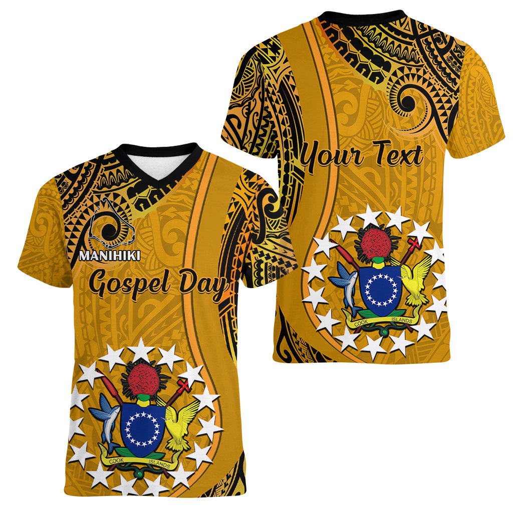 Personalised 8 August Manihiki Island Gospel Day Women V Neck T Shirt Cook Islands Tribal Pattern LT14 - Polynesian Pride