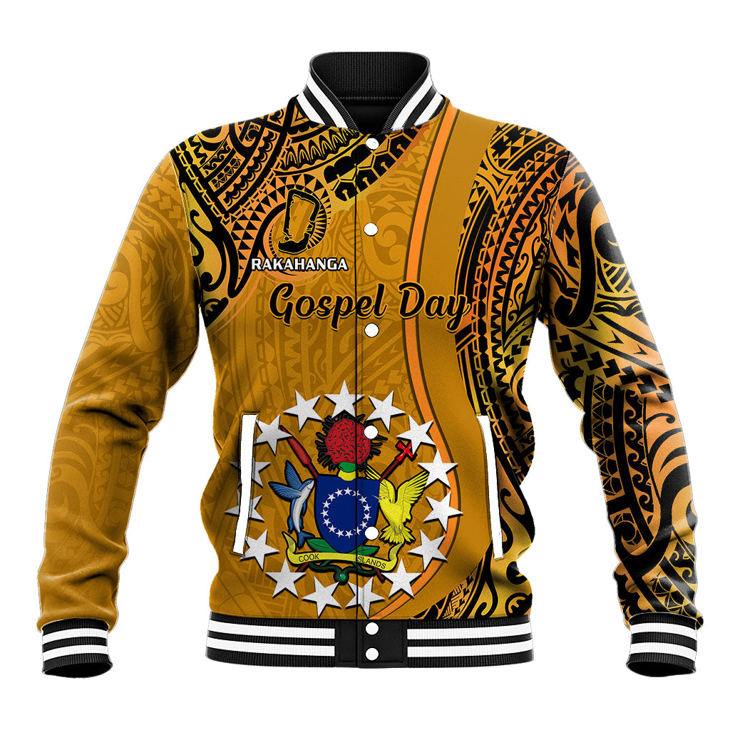 15 August Rakahanga Island Gospel Day Baseball Jacket Cook Islands Tribal Pattern LT14 Unisex Orange - Polynesian Pride