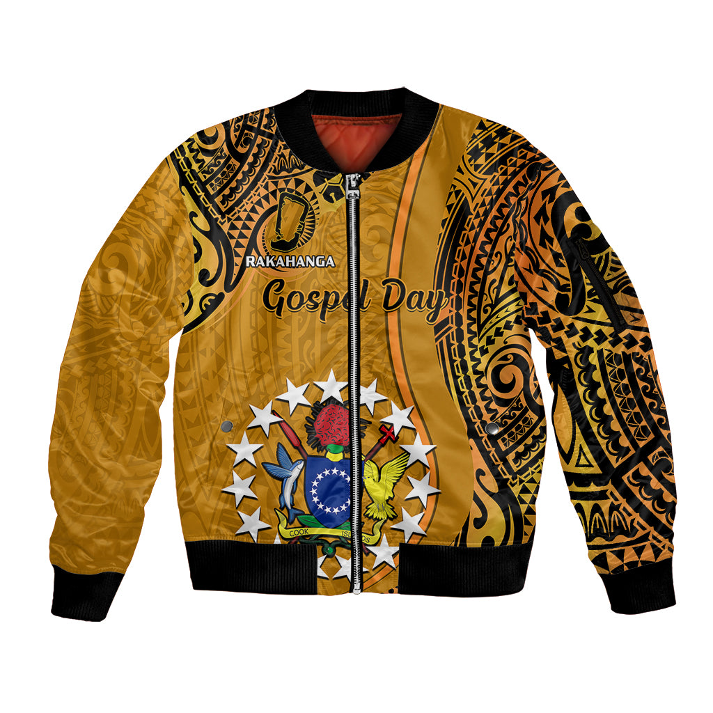15 August Rakahanga Island Gospel Day Sleeve Zip Bomber Jacket Cook Islands Tribal Pattern LT14 Unisex Orange - Polynesian Pride
