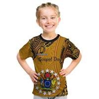 Personalised 15 August Rakahanga Island Gospel Day Kid T Shirt Cook Islands Tribal Pattern LT14 Orange - Polynesian Pride