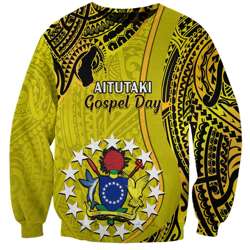 Personalised 27 October Aitutaki Island Gospel Day Sweatshirt Cook Islands Tribal Pattern LT14 Unisex Gold - Polynesian Pride