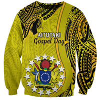 Personalised 27 October Aitutaki Island Gospel Day Sweatshirt Cook Islands Tribal Pattern LT14 Unisex Gold - Polynesian Pride