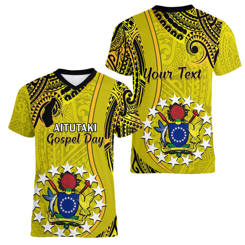 Personalised 27 October Aitutaki Island Gospel Day Women V Neck T Shirt Cook Islands Tribal Pattern LT14 - Polynesian Pride