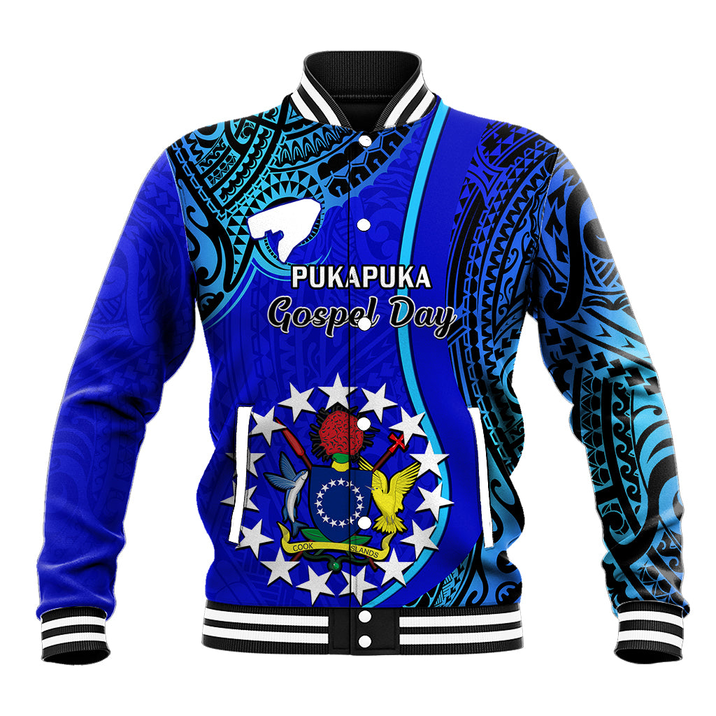 Personalised 8 December Pukapuka Island Gospel Day Baseball Jacket Cook Islands Tribal Pattern LT14 Unisex Blue - Polynesian Pride