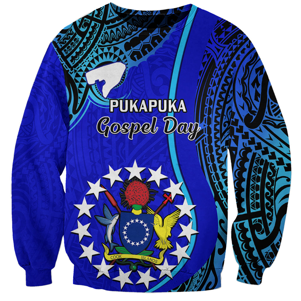 Personalised 8 December Pukapuka Island Gospel Day Sweatshirt Cook Islands Tribal Pattern LT14 Unisex Blue - Polynesian Pride