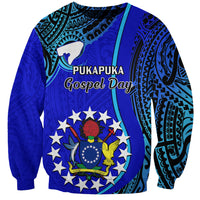 Personalised 8 December Pukapuka Island Gospel Day Sweatshirt Cook Islands Tribal Pattern LT14 Unisex Blue - Polynesian Pride