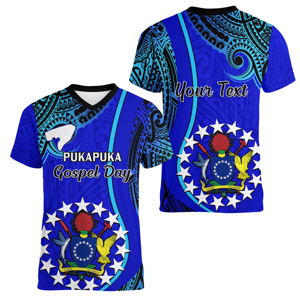 Personalised 8 December Pukapuka Island Gospel Day Women V Neck T Shirt Cook Islands Tribal Pattern LT14 - Polynesian Pride