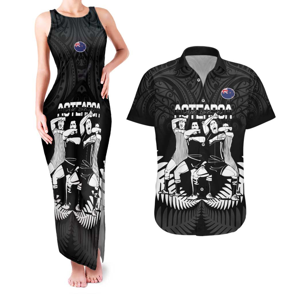 New Zealand Silver Fern Rugby Couples Matching Tank Maxi Dress and Hawaiian Shirt Haka Dance With Aotearoa Maori Pattern