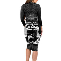 New Zealand Silver Fern Rugby Long Sleeve Bodycon Dress Haka Dance With Aotearoa Maori Pattern
