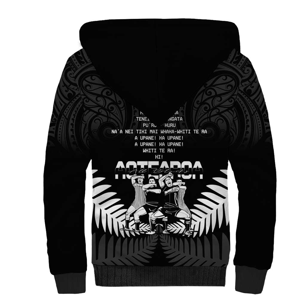 New Zealand Silver Fern Rugby Sherpa Hoodie Haka Dance With Aotearoa Maori Pattern