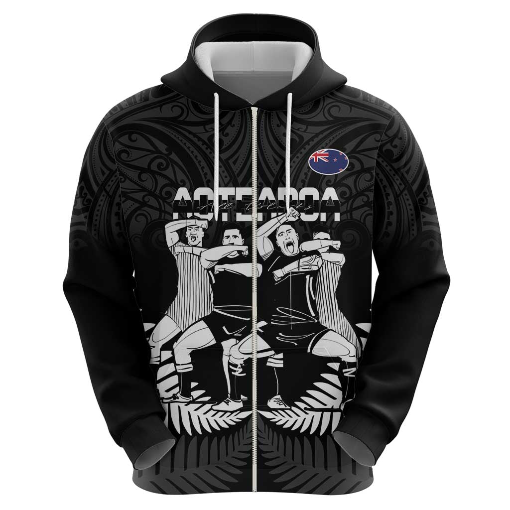 New Zealand Silver Fern Rugby Zip Hoodie Haka Dance With Aotearoa Maori Pattern