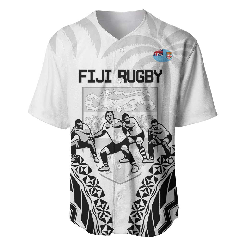 Fiji Tapa Rugby Baseball Jersey Cibi Dance With Fijian Pattern LT14 White - Polynesian Pride
