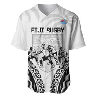 Fiji Tapa Rugby Baseball Jersey Cibi Dance With Fijian Pattern LT14 White - Polynesian Pride