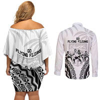 Fiji Tapa Rugby Couples Matching Off Shoulder Short Dress and Long Sleeve Button Shirt Cibi Dance With Fijian Pattern