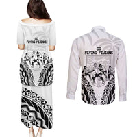 Fiji Tapa Rugby Couples Matching Puletasi and Long Sleeve Button Shirt Cibi Dance With Fijian Pattern