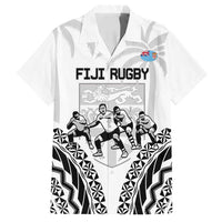 Fiji Tapa Rugby Family Matching Off Shoulder Maxi Dress and Hawaiian Shirt Cibi Dance With Fijian Pattern LT14 Dad's Shirt - Short Sleeve White - Polynesian Pride