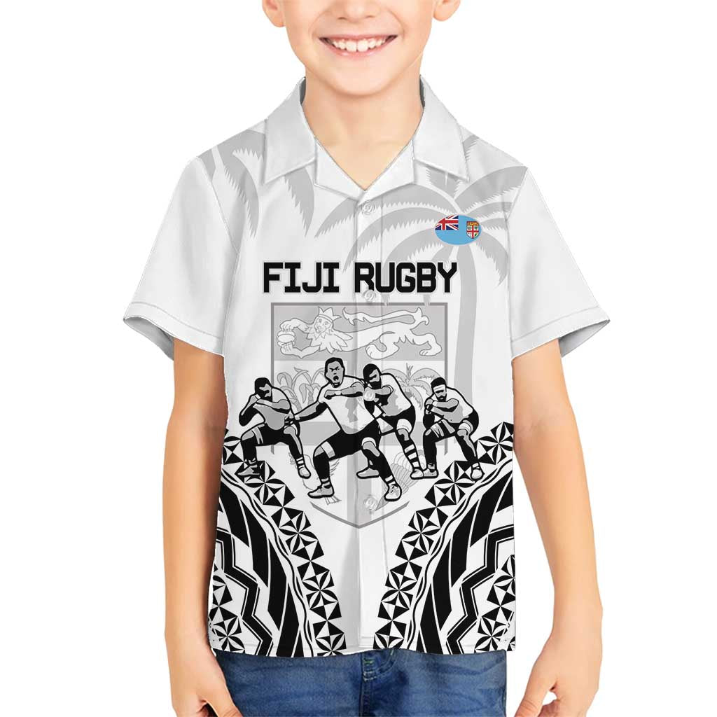 Fiji Tapa Rugby Family Matching Off Shoulder Maxi Dress and Hawaiian Shirt Cibi Dance With Fijian Pattern LT14 Son's Shirt White - Polynesian Pride