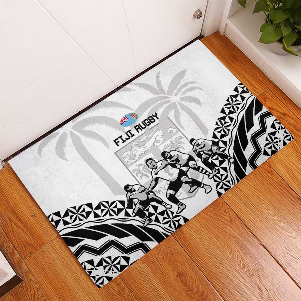 Fiji Tapa Rugby Rubber Doormat Cibi Dance With Fijian Pattern