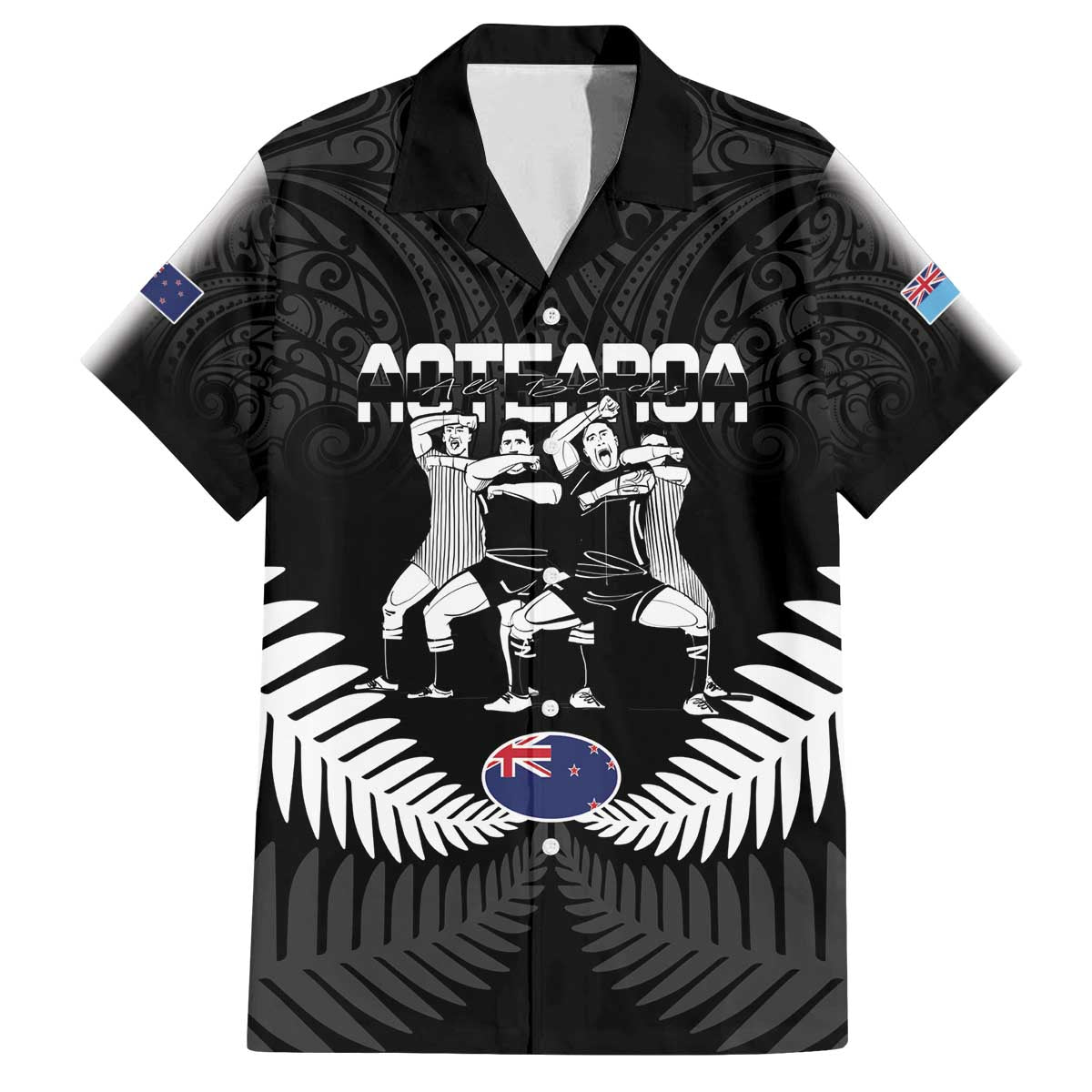New Zealand And Fiji Tapa Rugby Family Matching Off Shoulder Short Dress and Hawaiian Shirt Haka Dance Mix Cibi Dance Together