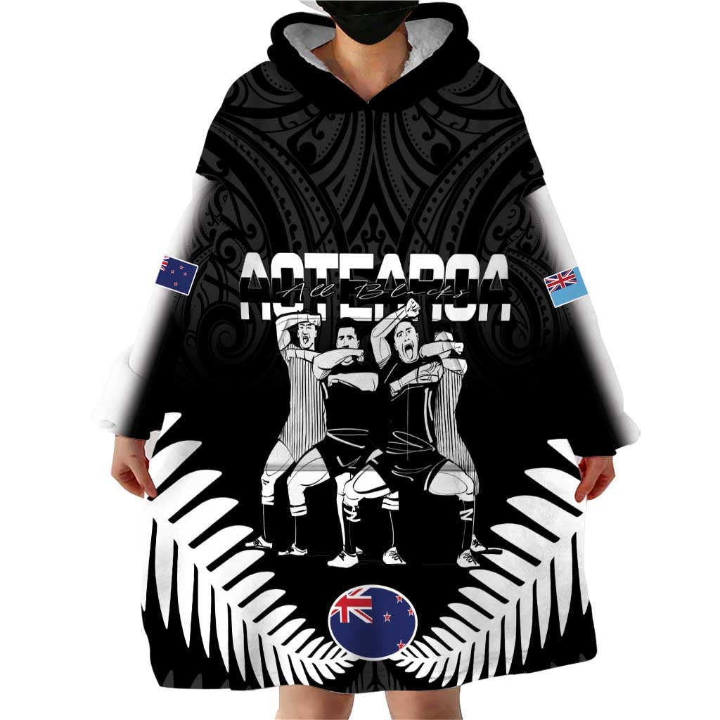 New Zealand And Fiji Tapa Rugby Wearable Blanket Hoodie Haka Dance Mix Cibi Dance Together
