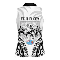 New Zealand And Fiji Tapa Rugby Women Sleeveless Polo Shirt Haka Dance Mix Cibi Dance Together