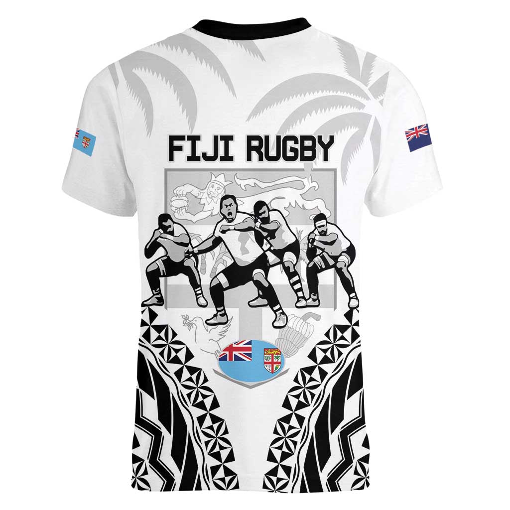 New Zealand And Fiji Tapa Rugby Women V-Neck T-Shirt Haka Dance Mix Cibi Dance Together