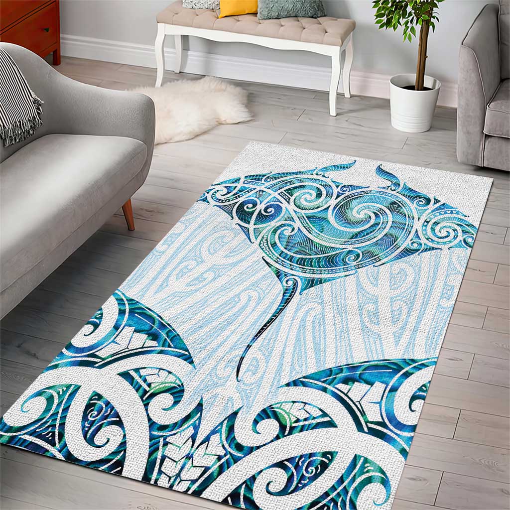 New Zealand Manta Ray Tattoo Area Rug Aotearoa Maori Haehae Paua Shell - Polynesian Pride