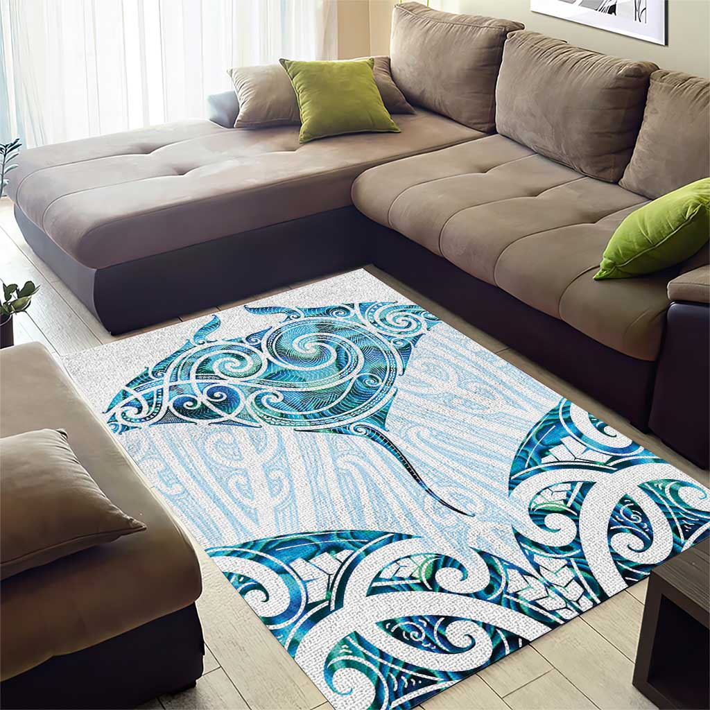 New Zealand Manta Ray Tattoo Area Rug Aotearoa Maori Haehae Paua Shell - Polynesian Pride