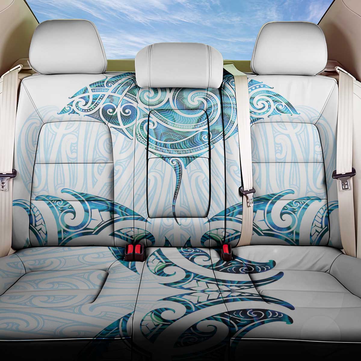 New Zealand Manta Ray Tattoo Back Car Seat Cover Aotearoa Maori Haehae Paua Shell - Polynesian Pride