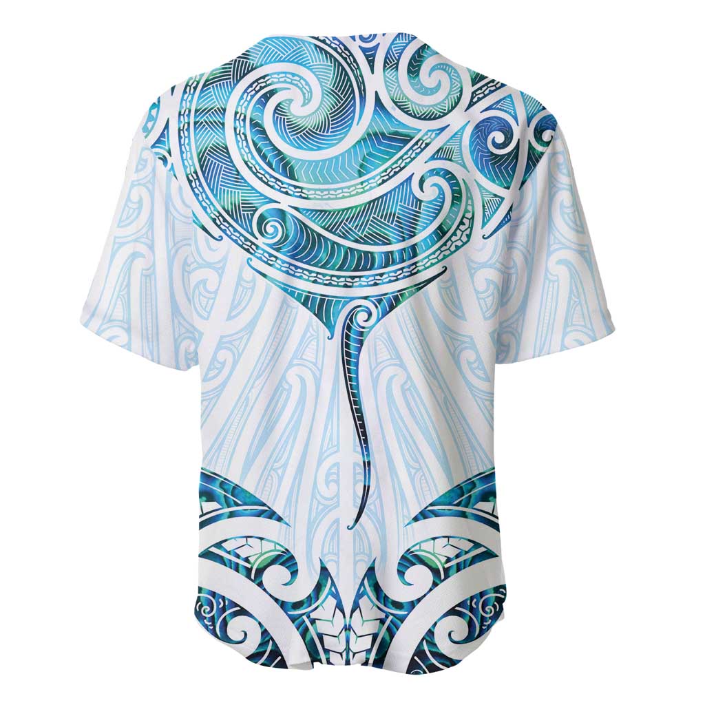 New Zealand Manta Ray Tattoo Baseball Jersey Aotearoa Maori Haehae Paua Shell - Polynesian Pride