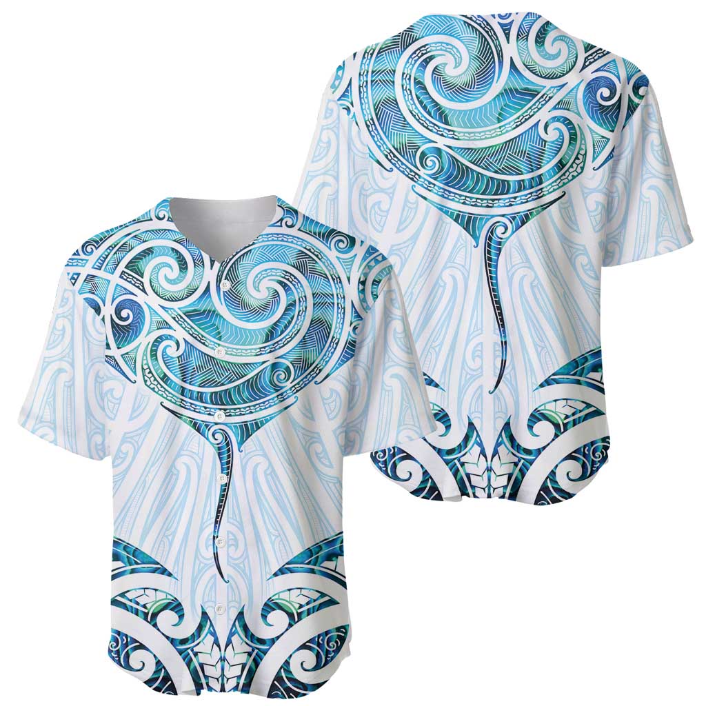 New Zealand Manta Ray Tattoo Baseball Jersey Aotearoa Maori Haehae Paua Shell - Polynesian Pride