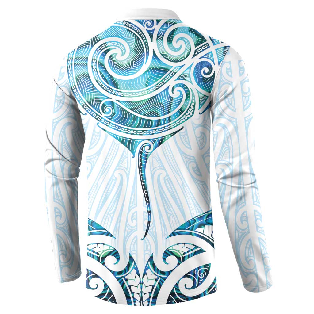 New Zealand Manta Ray Tattoo Button Sweatshirt Aotearoa Maori Haehae Paua Shell - Polynesian Pride