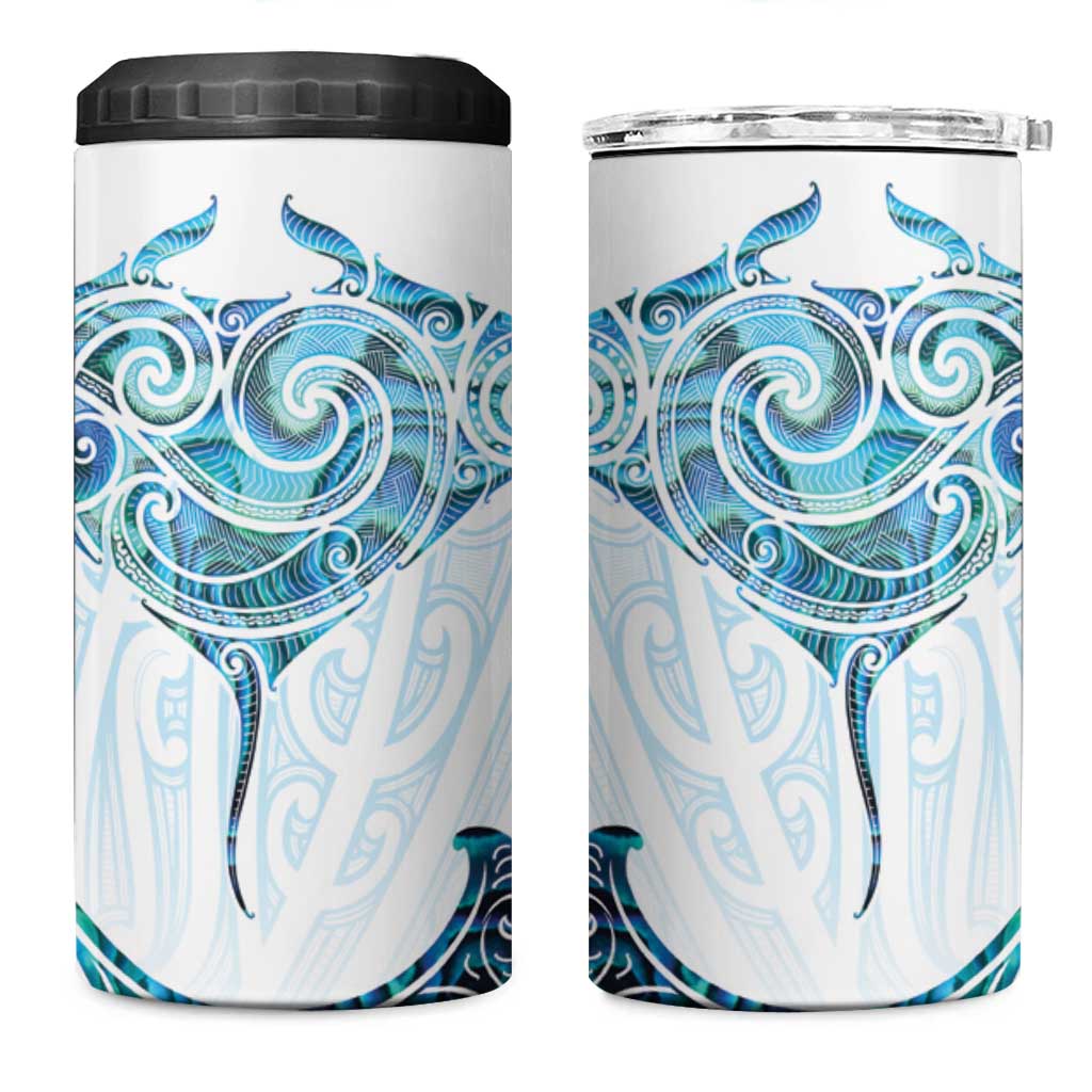 New Zealand Manta Ray Tattoo 4 in 1 Can Cooler Tumbler Aotearoa Maori Haehae Paua Shell - Polynesian Pride
