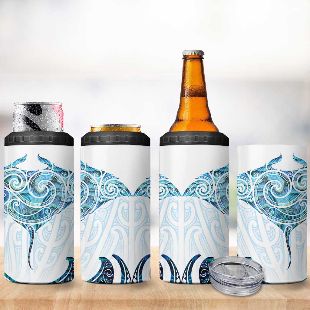 New Zealand Manta Ray Tattoo 4 in 1 Can Cooler Tumbler Aotearoa Maori Haehae Paua Shell - Polynesian Pride