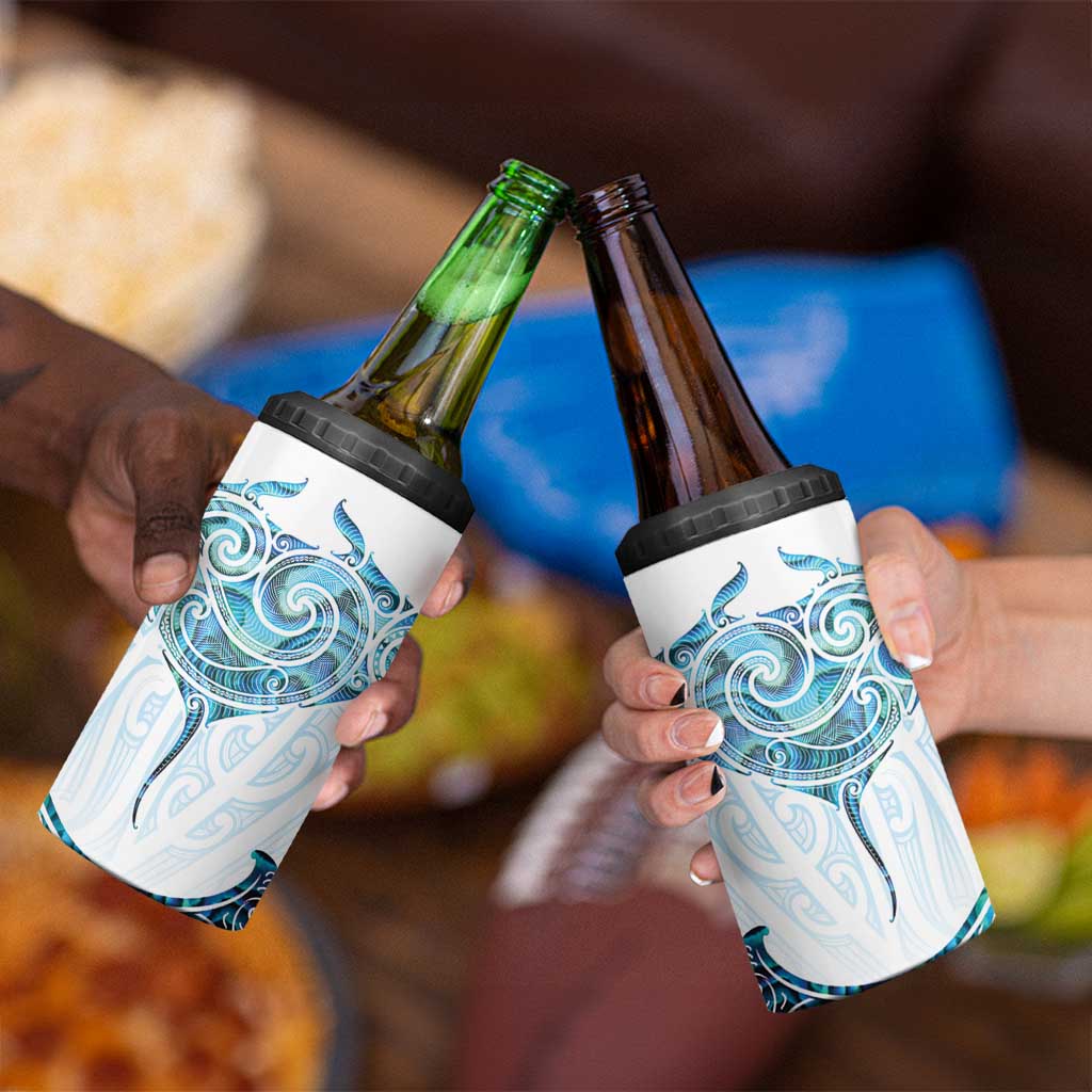 New Zealand Manta Ray Tattoo 4 in 1 Can Cooler Tumbler Aotearoa Maori Haehae Paua Shell - Polynesian Pride