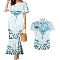 New Zealand Manta Ray Tattoo Couples Matching Mermaid Dress and Hawaiian Shirt Aotearoa Maori Haehae Paua Shell - Polynesian Pride