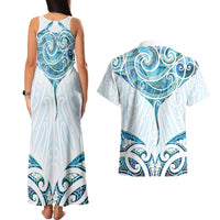 New Zealand Manta Ray Tattoo Couples Matching Tank Maxi Dress and Hawaiian Shirt Aotearoa Maori Haehae Paua Shell - Polynesian Pride